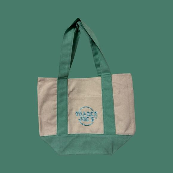 Spring Green Pastel Embroidered Trader Joe's Mini Canvas Tote Bag 2025 EASTER - Picture 1 of 2